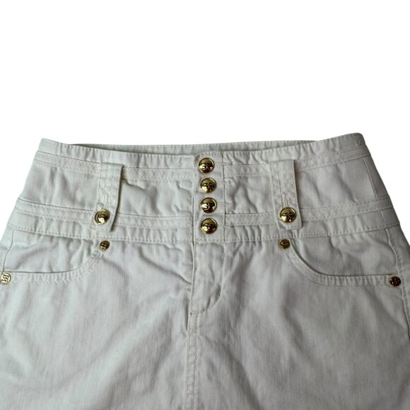 BCBG Max Azria White Denim Mini Skirt with Gold Button Detail Size 27 - Picture 3 of 6